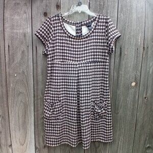 Enfocus Women Dress Size L Black and White Houndstooth Pattern Shift A-Line